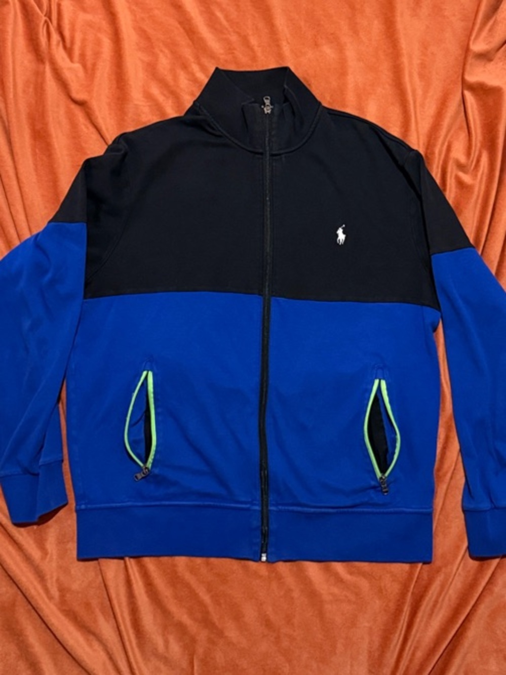 Polo by Ralph Lauren Black and Royal Blue Colorblock Track Jacket